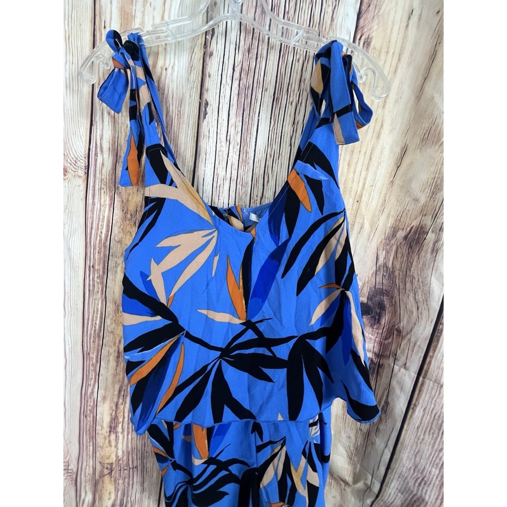 C&E Blue & Orange Tropical Floral Romper Tie Spaghetti Straps Size Small